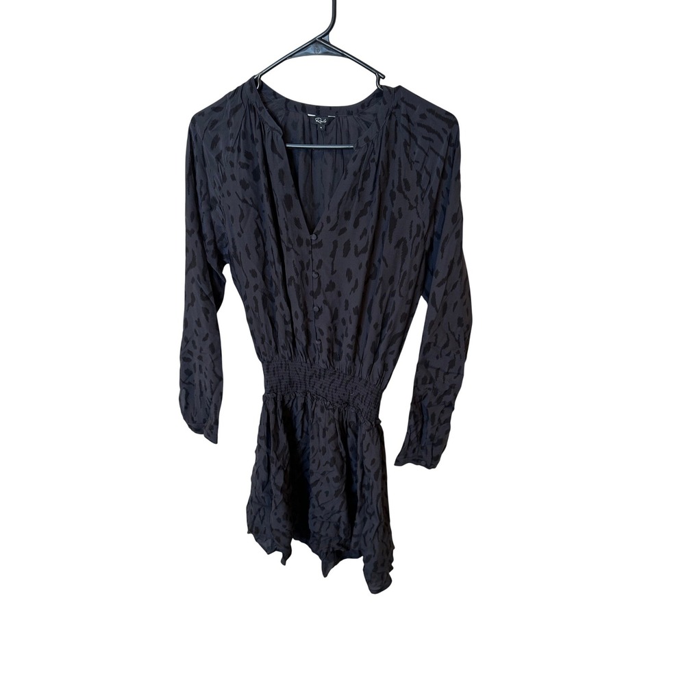 Rails Jasmine Ash Cheetah Black Animal Print Smocked Waist Mini Dress Small